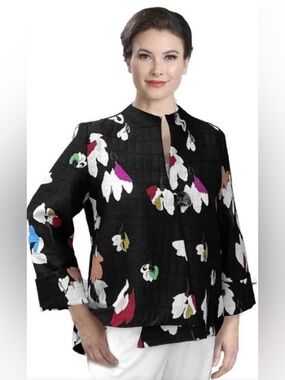 IC By Connie K Asymmetrical Artsy Floral Blazer Jacket Made In USA Medium